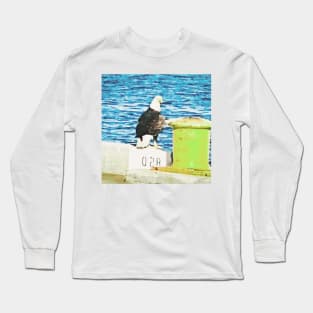 Bald Eagle sitting On Pier In Cape Canaveral, FL Long Sleeve T-Shirt